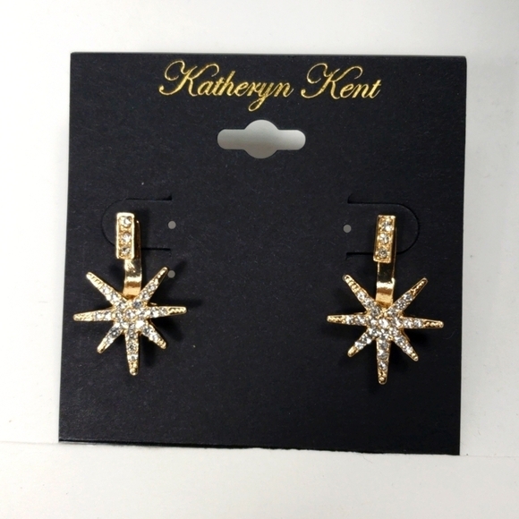 KATHERYN KENT Gold Tone - 2 in 1 Stud Earrings Sparkling Star Ear Jacket - Women - Picture 1 of 9